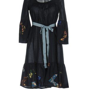 Fairly Midi Shiny Squared-neck Blue Dress with Bel